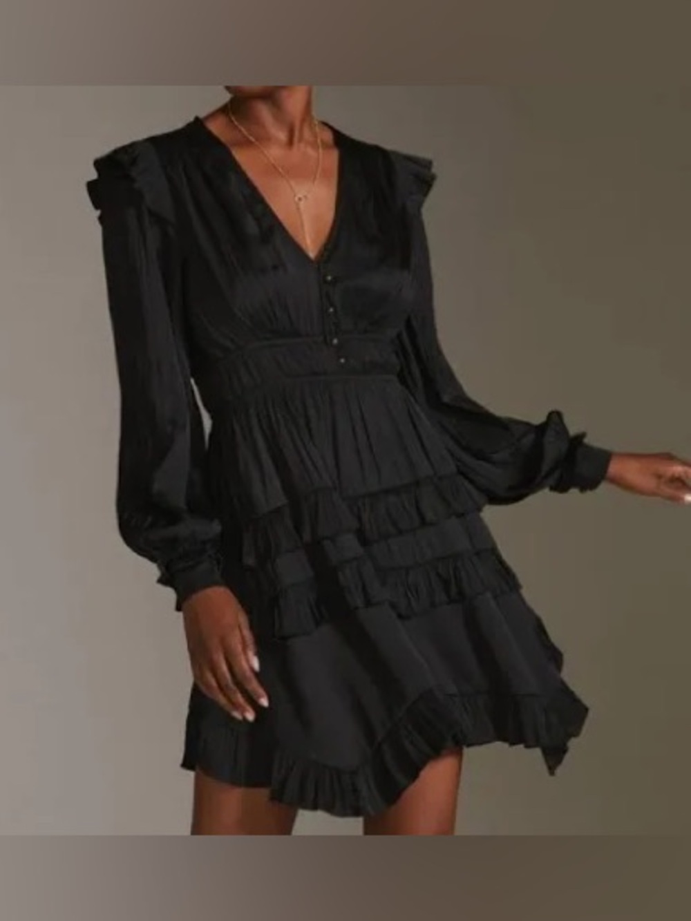 Anthropologie Tiered Ruffled Mini Dress in Black
